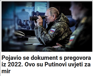Russian president V. Putin, wearing a camouflage military uniform looks through binoculars in a dimly lit control room. Another uniformed man is visible in the foreground, slightly blurred. Computer screens and communication equipment surround them.